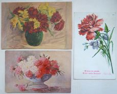 Cpa LOT 3X Litho Illustrateur THEO GOETHALS - E. LENGNICK PRECURSEUR THEME FLEUR OEILLET VASE - Colecciones Y Lotes