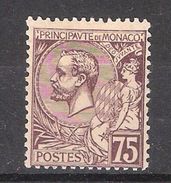 MONACO 1891, Prince Albert 1er , Yvert N° 19, 75 C Violet Brun / Paille  , Neuf * / MH, TB - Nuevos