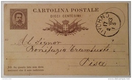 Cartolina Postale Dieci Centesimi Data 17/02/1883 Livorno - Stamped Stationery