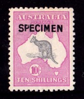 Australia 1917 Kangaroo 10-  3rd Watermark SPECIMEN Type B MH - Listed Variety - Neufs