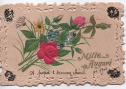 Petite Carte De Voeux  Canivet Gaufrage/Mille Auguri  / A Papa & Maman Chéris / Fleurs /1904    CHRO46 - Other & Unclassified