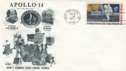 Apollo 14 Illustrated Cover, Astronauts Shepard Mitchell Moon Landing, Cape Canaveral Postmark 5 February 1971 - America Del Nord