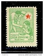 1945-1946 TURKEY TURKISH SOCIETY FOR THE PROTECTION OF CHILDREN 5 KURUS CHARITY STAMP (MAT PAPER) MNH ** - Timbres De Bienfaisance