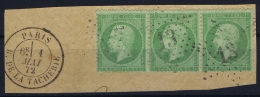 France: Yv Nr 35 Obl./Gestempelt/used  Bande De 3 - 1870 Belagerung Von Paris