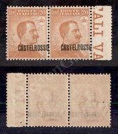 0463 Castelrosso - Coppia Del 20 Cent (4) Con Soprastampa Obliqua A Destra - Gomma Integra - Non Catalogata - Sonstige & Ohne Zuordnung