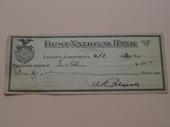 FRESNO Ca - FIRST NATIONAL BANK ( Order ) Anno 1930 ( Zie Foto Details ) !! - United States