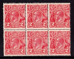 Australia 1930 King George V 2d Golden Scarlet Small Multi P 131/2 INVERTED Wmk Block Of 6 MNH - Nuevos