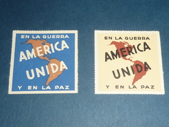 ETIQUETTES AVIATION LOT DE 2 VIGNETTES - EN LA GUERRA AMERICA UNIDA Y EN LA PAZ - AIR MAIL ...(X) - Baggage Labels & Tags