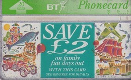 REINO UNIDO. Family Fun Day Discount Card, Tiger, Dolphin, Airplane, Car, Ship, Castle. 06/1995. 546D. BTA-100. (498) - Autres & Non Classés