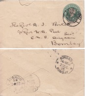 India  QV 1/2A  PS  Envelope 1900   JUBBULPORE To BOMBAY  Addressed  To  Rev Birkett    # 02321  D    Inde Indien - 1858-79 Kolonie Van De Kroon