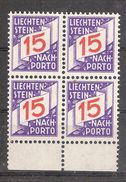 LIECHTENSTEIN  1928, Nach Porto / Taxe / Postage Due, BLOC De 4 , 15 R , Yvert N° 15, Neuf ** / MNH, LUXE !! - Postage Due