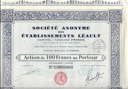 Action De Cent Franc Au Porteur - Etablissements Léault , Société Anonyme Française - J - L