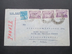 Brasilien 1938 Luftpostbrief 3x Nr. 337 MiF Panair Nach Philadelphia. Districtofederal - Lettres & Documents