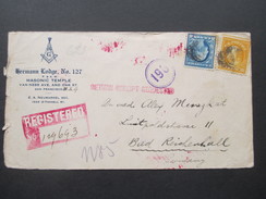 USA 1921 Ausgabe 1907 Franklin Nr. 166/169 R-Brief. Rote Stempel San Francisco-Bad Reichenhall. Return Receipt Requested - Lettres & Documents