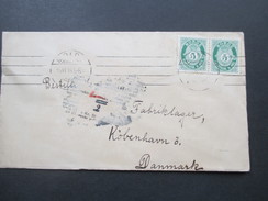 Norwegen 1915 Freimarken Posthorn Waagerechtes Paar. Mold - Kopenhagen. Strichstempel / 4 Striche / O - Briefe U. Dokumente