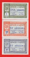 RARE RARO 3 Billets De Nécessité # 1937 Municipi D'Anglès Catalunya Espagne état Neuf - Verzamelingen