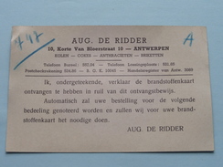 Lotje Ivm KOLEN / Rantsoeneeringskaart > Antwerpen ( Aug. De Ridder KOLEN ) ( Zie Foto's Voor Detail AUB ) ! - Gebührenstempel, Impoststempel