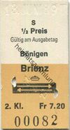 Schweiz - Bönigen Brienz Und Zurück - Fahrkarte 1/2 Preis 1989 - Europe