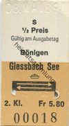 Schweiz - Bönigen Giessbach See Und Zurück - Fahrkarte 1/2 Preis 1989 - Europe