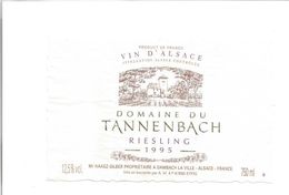 Etiquette De VIN D'ALSACE " RIESLING - Domaine Du Tannebach 1995 " - Riesling
