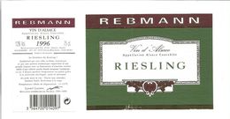 Etiquette De VIN D'ALSACE " RIESLING - Rebmann 1996 " - Riesling