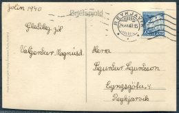 1940 (24/12) Iceland Reykholtsskolinn Postcard 10aur Dynjandi Waterfall Reykjavik Bridge Machine Cancel - Lettres & Documents