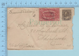 Canada  - 1922, E2 A, 41 Mm, 20¢ Special Delivery, + #108 3¢ Send To Sherbrooke Quebec - Brieven En Documenten