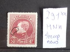 1929 Koning Albert L Type Montenez  OBP Nr 291** MNH  Met Curiositeit  Kleurstreep Langs Neus - Non Classés