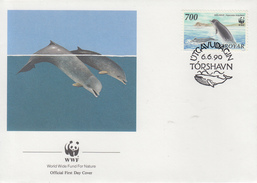 Enveloppe  FDC   1er   Jour    ILES  FEROE      MAMMIFERES    MARINS      WWF    1990 - FDC