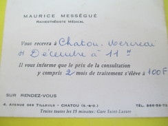 Carte Commerciale/Maurice Mességué/Radiesthésiste Médical/Rendez-vous Et Tarifs/Av Des Tilleuls CHATOU/vers 1950   CAC70 - Chemist's (drugstore) & Perfumery