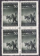 Italy Yugoslavia Trieste Zone B, Airmail, 1949 Mi 10, Sassone 8  MNH** VF  Block Of 4, DONKEY - Luftpost