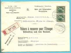 224 Op Brief "Admin. Postes /Telegraphes" Aangetekend VALEURS A RECOUVRER / POSTAUFTRAG Stempel ESCH-SUR-ALZETTE - Lettres & Documents