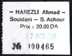 Algeria Ticket Bus Transport Urbain - Annaba Trajet Souidani / Sidi Ammar Billete De Autobús Biglietto Dell'autobus - Mundo