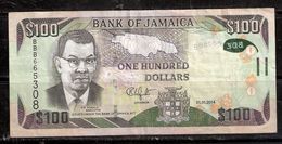 030901 JAMAICAN $100 NOTE 1-1-2014 -- USED - Jamaique