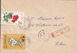 HIBISCUS FLOWER, WRESTLING, STAMPS ON REGISTERED COVER, 1967, ROMANIA - Briefe U. Dokumente