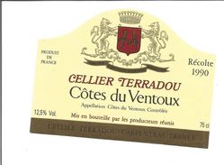 Etiquette De VIN Des Côtes Du Ventoux - Cellier Terradou 1990 - Côtes Du Ventoux