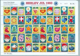 Denmark. Christmas Sheet Mnh 1993. Lions Club. Local Herlev. Santa,Cat,Flag.Bird - Feuilles Complètes Et Multiples