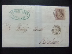 ESPAÑA ESPAGNE Carta Circulada 3/2/1869 De Igualada A Barcelona Edifil N 98 - Covers & Documents