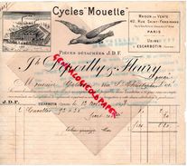 80- ESCARBOTIN-75- PARIS-RARE FACTURE -JOSEPH DEPOILLY & FLEURY-CYCLES MOUETTE-VELO  CYCLISME- JDF- 40 RUE ST FERDINAND- - Transports