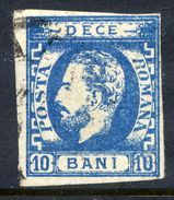 ROMANIA 1871 Prince Carol With Beard 10 B.blue Type I Used. SG 85,  Michel 29 I. - 1858-1880 Moldavia & Principality