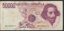 °°° ITALIA - 50000 LIRE BERNINI I° TIPO 25/01/1990 SERIE BD °°° - 50.000 Lire