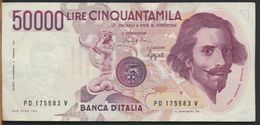 °°° ITALIA - 50000 LIRE BERNINI I° TIPO 25/01/1990 SERIE PD °°° - 50000 Lire