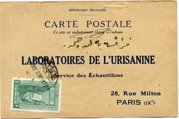 TURQUIE CARTE POSTALE BON POUR UN FLACON ECHANTILLON D'URISANINE DEPART GALATA 8-12-27  POUR LA FRANCE - Storia Postale