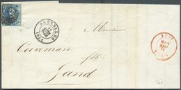 N°4 - Médaillon 20 Centimes Bleu, Obl. P.24 Sur Lettre De BRUXELLES 11 Juin 1851 (avec Càd NOIR, Pas Commun à Bruxelles - 1849-1850 Medaillons (3/5)