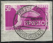 TRIESTE A 1952 1953 AMG-FTT SOPRASTAMPATO D'ITALIA ITALY OVERPRINTED ESPRESSO DEMOCRATICA LIRE 50 USATO USED OBLITERE' - Eilsendung (Eilpost)