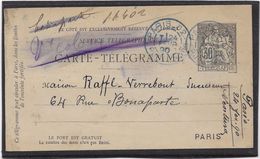 France Pneumatique - Chaplain 30 C Noir - Carte Télégramme - Pneumatische Post