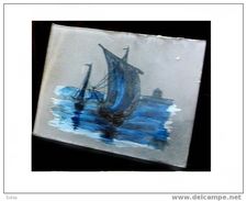 Belle Miniature Marine Sur Verre Fin XIXème Deb XXème Signée PM ? - Maritieme Decoratie