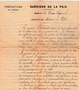 VP11.563 - LYON 1921- Police Gardiens De La Paix - Lettre De La Préfecture Du Rhône Concernant Mr THIEBAUD Aux DEUX FAYS - Police