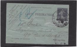 France Pneumatique - Semeuse 30 C Violet - Carte Pneumatique - Pneumatische Post