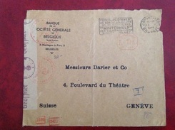 EMA  Banque   Société Générale Bruxelles  Pour Genève Censure Allemande  39 45 WWII - Army